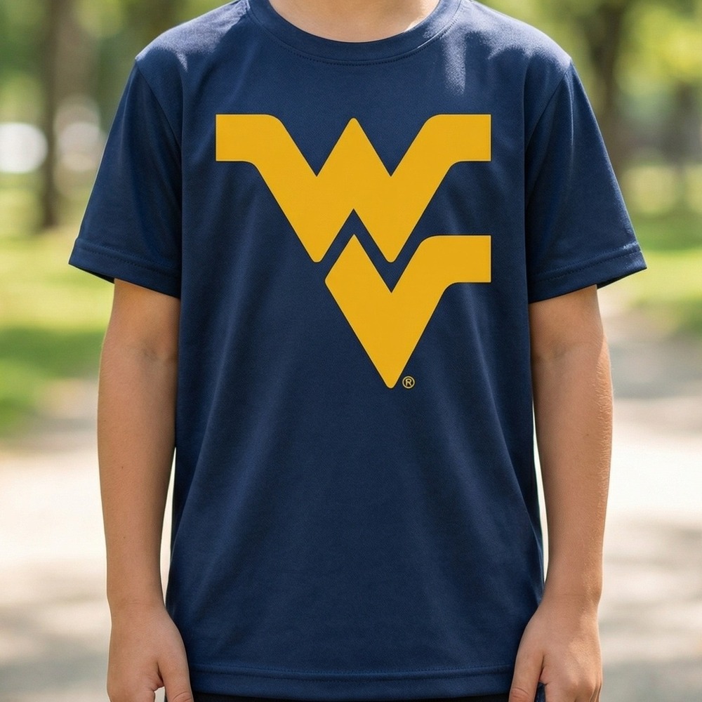 West Virginia Mountaineers Kids Navy Blue Performance T-Shirt WVU Logo NEW